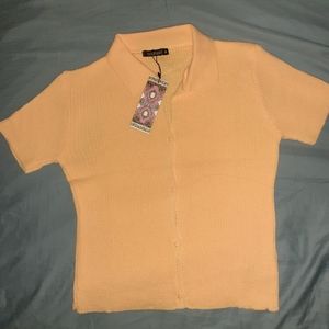 Short sleeve collar rib cardigan